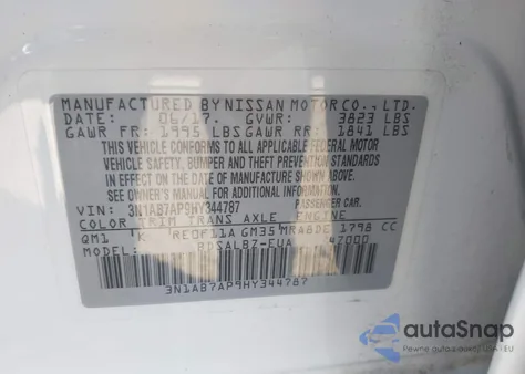 2017 Nissan Sentra S from USA, damaged, VIN 3N1AB7AP9HY344787